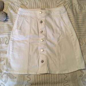 High-waisted white denim skirt
